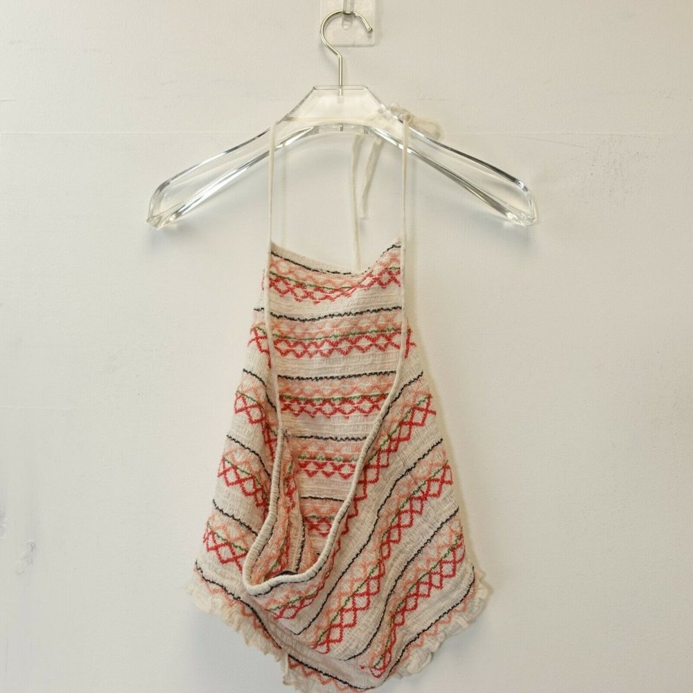 AE AMERICAN EAGLE OUTFITTERS Ivory White Crop Top MEDIUM Halter Smocked - Picture 7 of 9